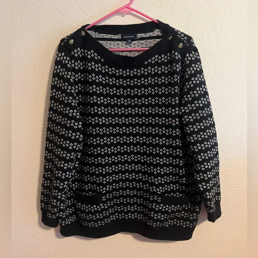 Land's End Blue and White Patterned Sweater Size 2X
